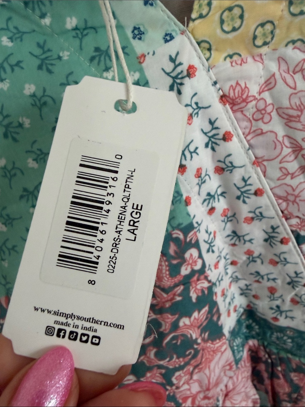 Simply Southern NWT Patchwork Floral Short Sleeve Dress — Pink, Green & Yellow - Picture 4 of 7